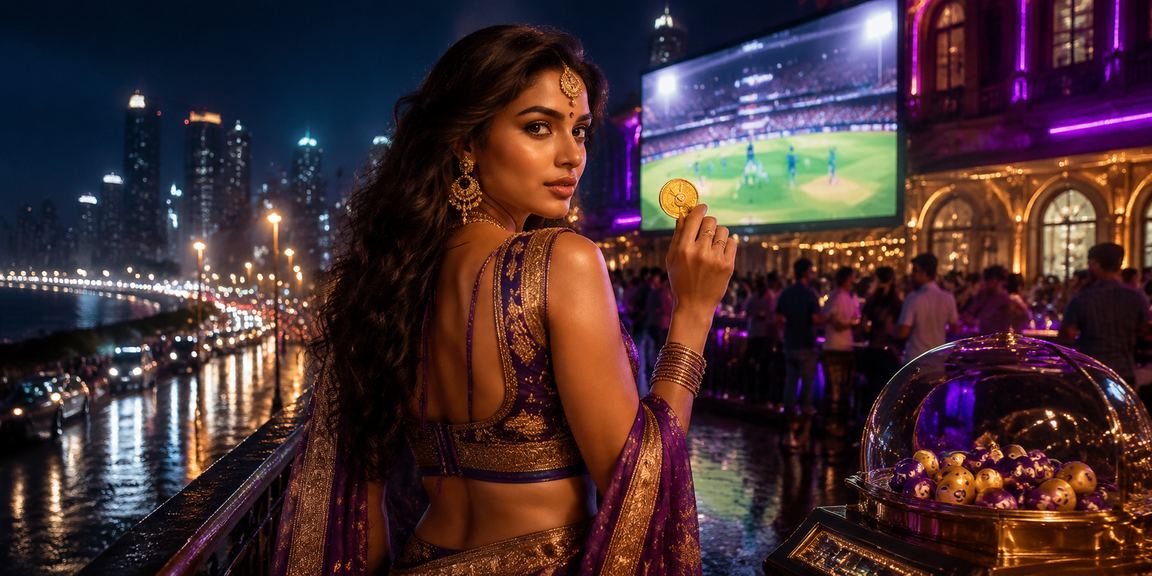 Neon-lit cricket betting interface in India